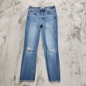 SO Jeans Womens 5 Juniors Blue High Rise Kick Cropped Distressed Raw Hem Stretch